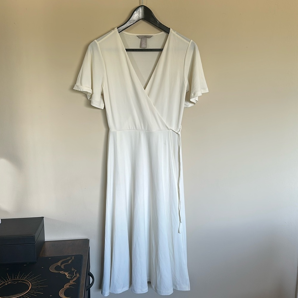 H&M off-white flutter cap sleeve dress XS
